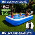 Piscină Gonflabilă Mare pentru Familie 200 x 120 x 40 cm + Pompă de Umflare CADOU | PVC Rezistent, 2 Inele de Siguranță