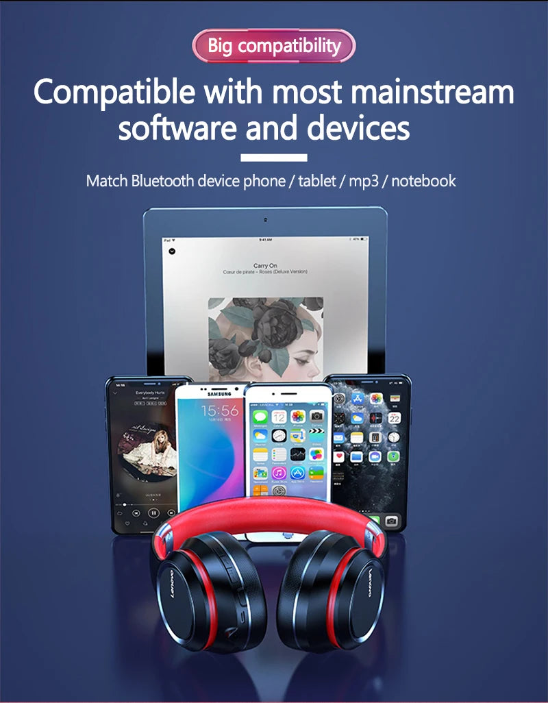Lenovo HD200 Bluetooth Earphones Over-ear Foldable Computer Wireless Headphones Noise Cancellation HIFI Stereo Gaming Headset - TechSmartX