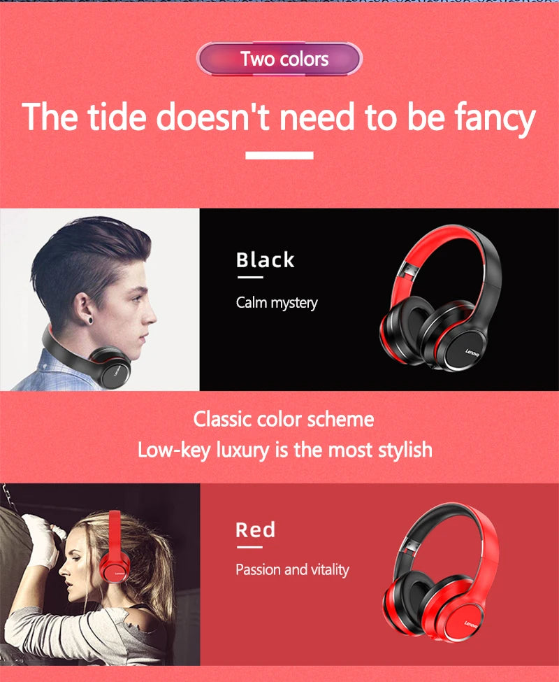 Lenovo HD200 Bluetooth Earphones Over-ear Foldable Computer Wireless Headphones Noise Cancellation HIFI Stereo Gaming Headset - TechSmartX