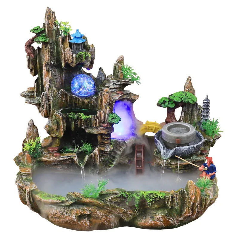 Mountain View Rockery Fountain circolazione dell'acqua piccolo acquario giardino Bonsai decorazione Lucky Feng Shui Ornaments - TechSmartX