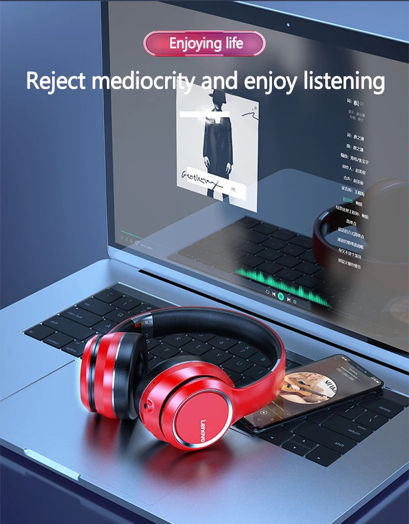 Lenovo HD200 Bluetooth Earphones Over-ear Foldable Computer Wireless Headphones Noise Cancellation HIFI Stereo Gaming Headset - TechSmartX