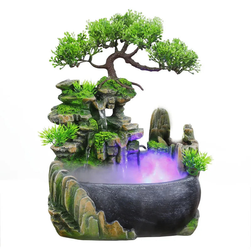 Wealth Feng Shui Company Office Tabletop Ornaments Desktop Flowing Water Waterfall Fountain With Color Changing LED Lights Spray - TechSmartX