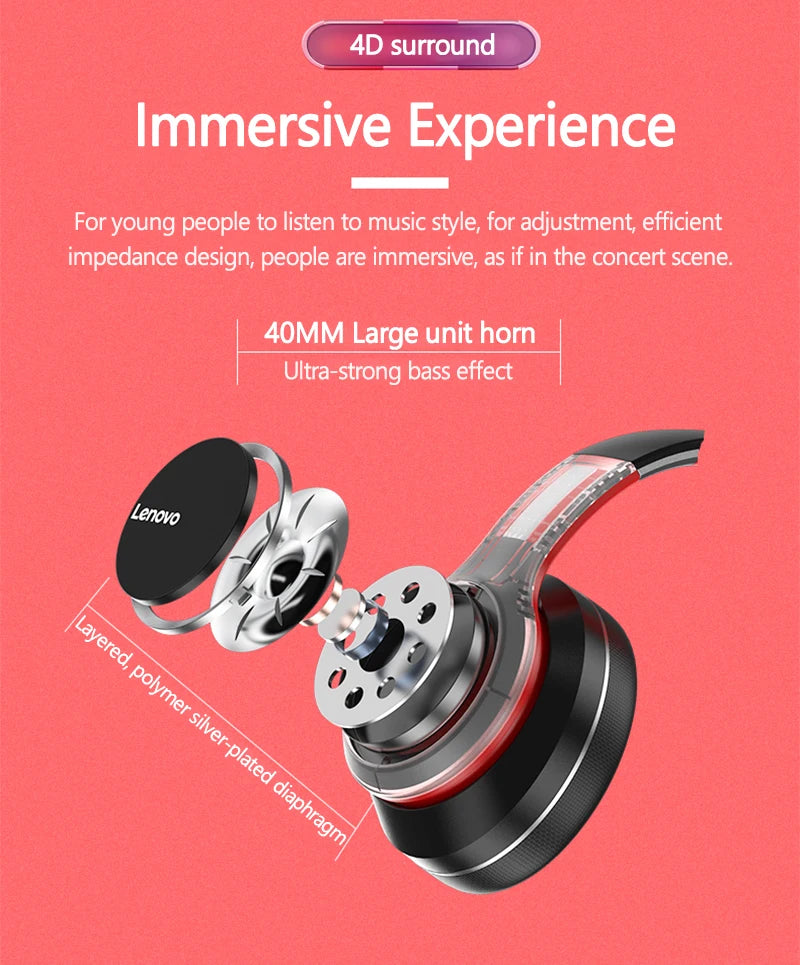 Lenovo HD200 Bluetooth Earphones Over-ear Foldable Computer Wireless Headphones Noise Cancellation HIFI Stereo Gaming Headset - TechSmartX