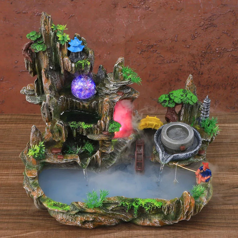 Mountain View Rockery Fountain circolazione dell'acqua piccolo acquario giardino Bonsai decorazione Lucky Feng Shui Ornaments - TechSmartX