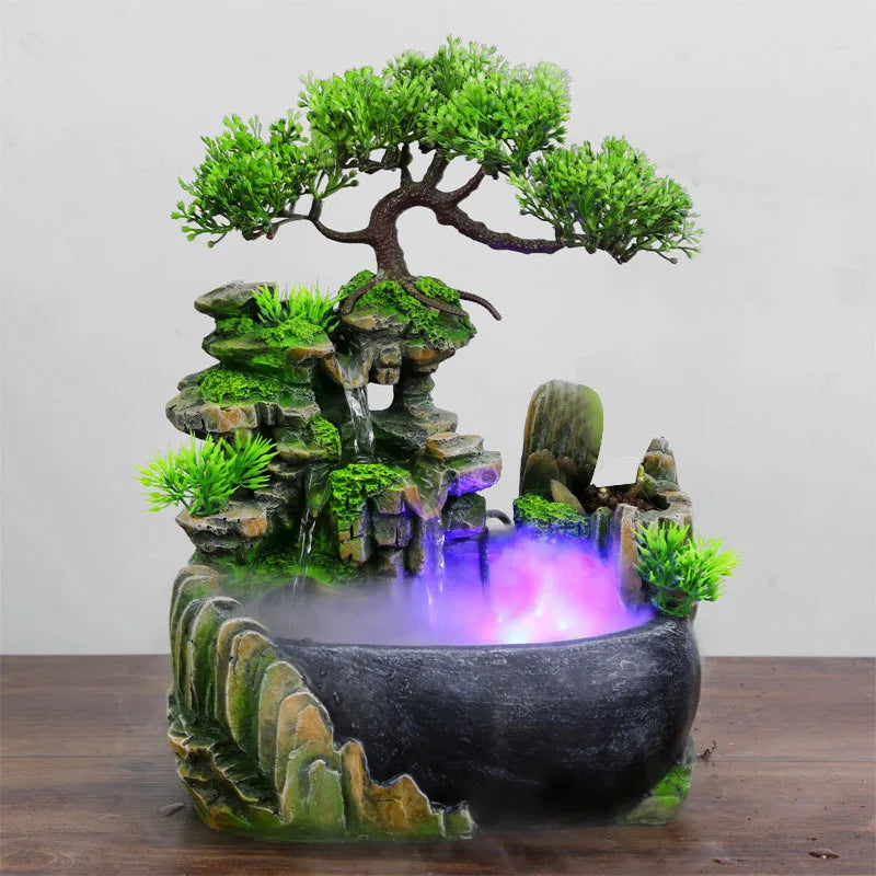 Wealth Feng Shui Company Office Tabletop Ornaments Desktop Flowing Water Waterfall Fountain With Color Changing LED Lights Spray - TechSmartX