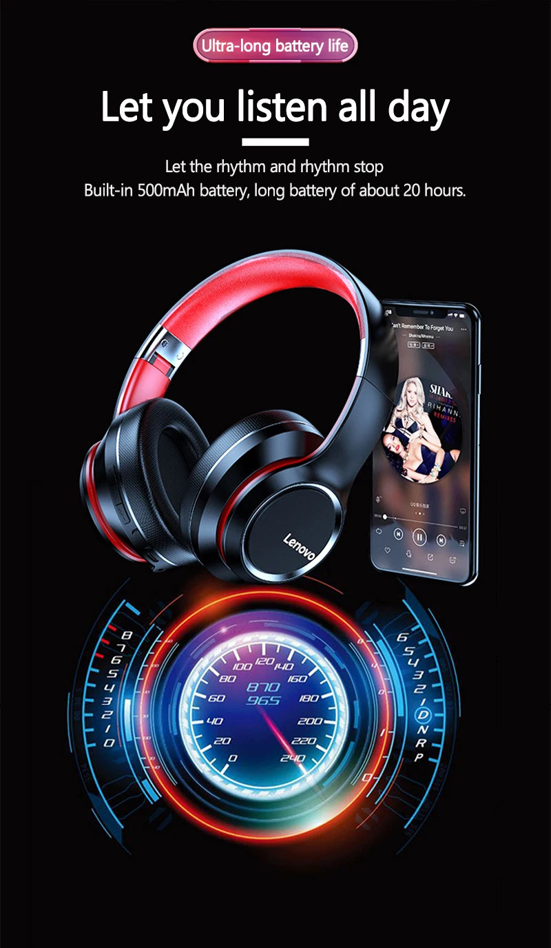 Lenovo HD200 Bluetooth Earphones Over-ear Foldable Computer Wireless Headphones Noise Cancellation HIFI Stereo Gaming Headset - TechSmartX