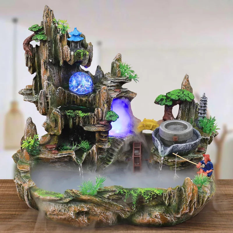 Mountain View Rockery Fountain circolazione dell'acqua piccolo acquario giardino Bonsai decorazione Lucky Feng Shui Ornaments - TechSmartX