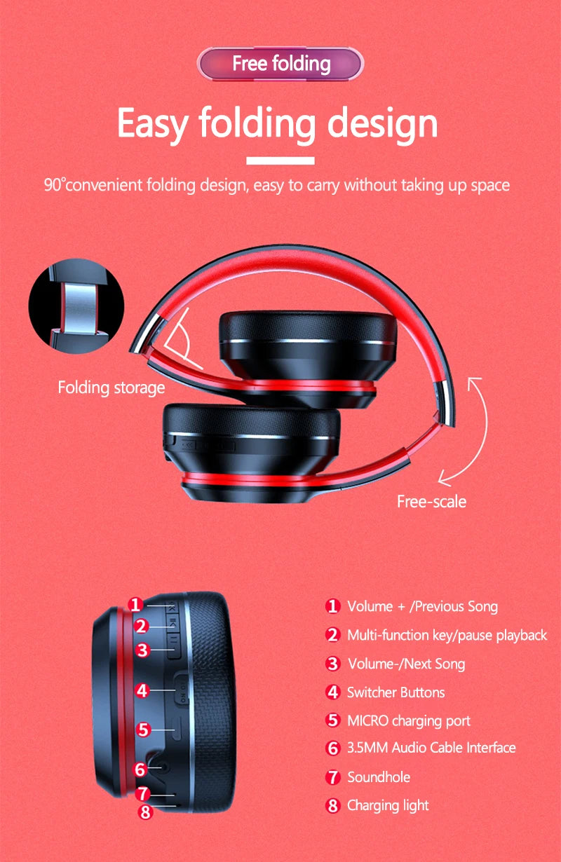 Lenovo HD200 Bluetooth Earphones Over-ear Foldable Computer Wireless Headphones Noise Cancellation HIFI Stereo Gaming Headset - TechSmartX