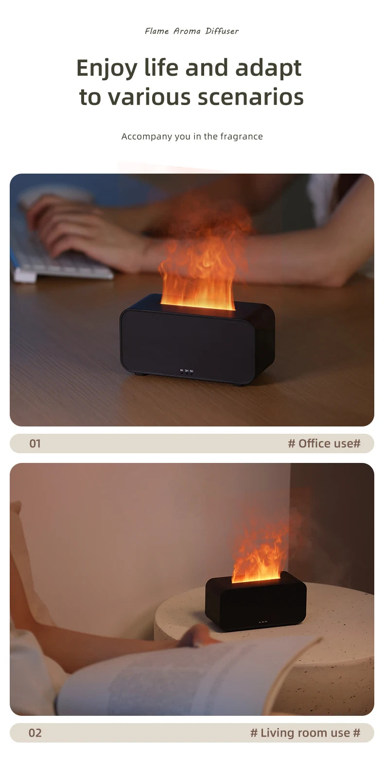 Flame Aroma Diffuser,Fragrance Essential Oil Diffuser Humidifier,with 3D Flame Night Light 120mL for Bedroom, Home and Office - TechSmartX