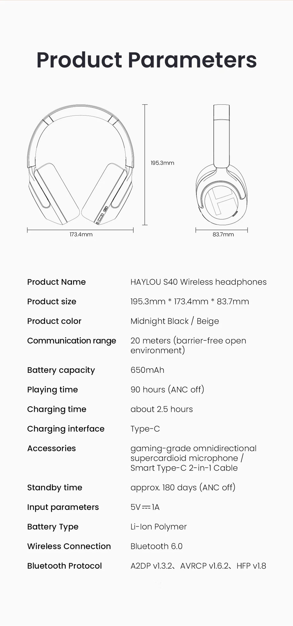 HAYLOU S40 ANC Wireless Headphone 50dB Noise Canceling Hi-Res 3D Spatial Audio Earphone with LDAC Bluetooth 6.0 Over Ear Headset - TechSmartX