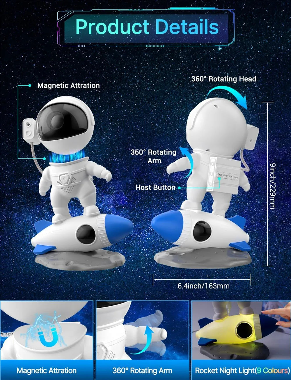 Astronaut Galaxy Starry Sky Projector Night Light Remote Control Rocket Nebula Projection Lamps For Bedroom Christmas Kids Gift - TechSmartX