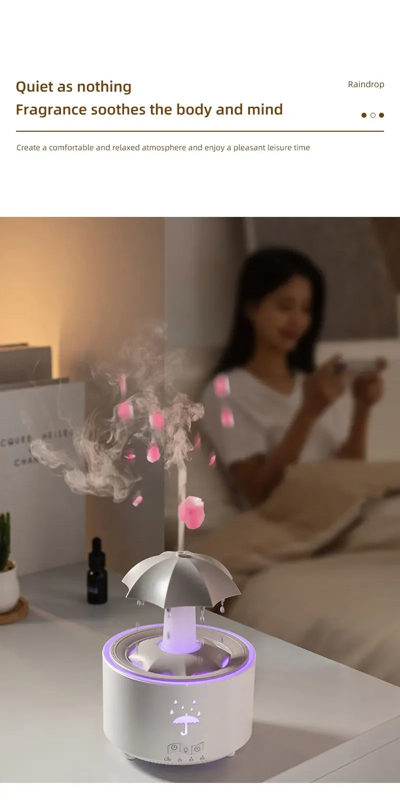 Rainbow Raindrop Aromatherapy Machine Rotating Water Drop Humidifier 7-Color Lamp Creative Umbrella Essential Oil Diffuser - TechSmartX