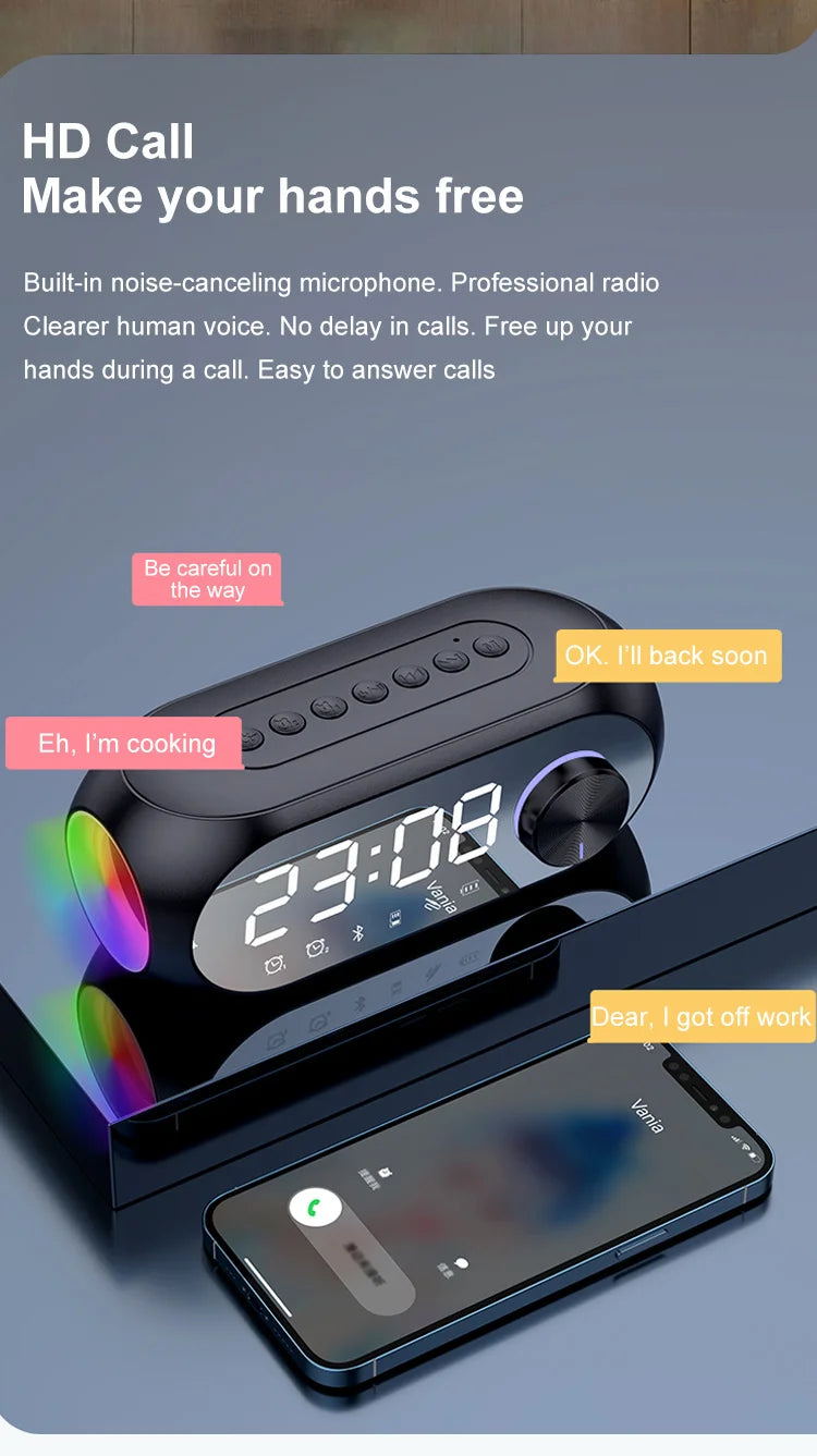 Alarm Clock Radio FM Bluetooth Speaker Portable Subwoofer Caixa De Som Sound Box Music Wireless Mini Woofers Bocina Lamp Column - TechSmartX