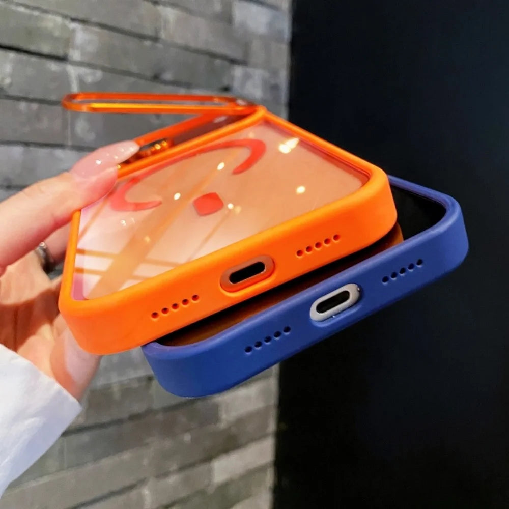Metal Lens Stand Magnetic For Magsafe Case For iPhone 17 16 15 14 13 12 11Pro Max Plus Air Shockproof Wireless Charge Clear Case