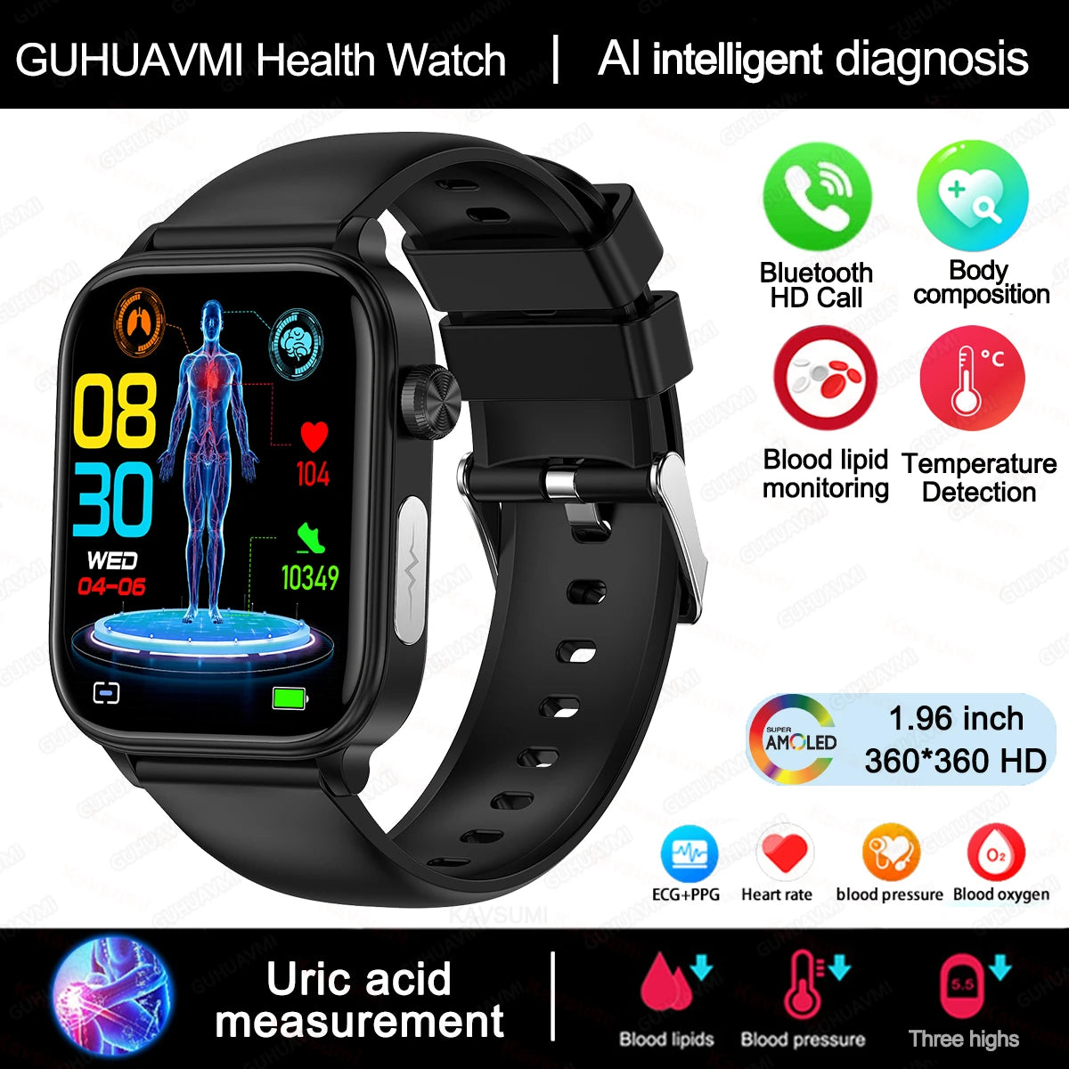 2025 New ECG+PPG Monitoring Smart Watch Women Blood pressure Blood Lipid Uric Acid Women Menstrual Health Tracker Smartwatches - TechSmartX