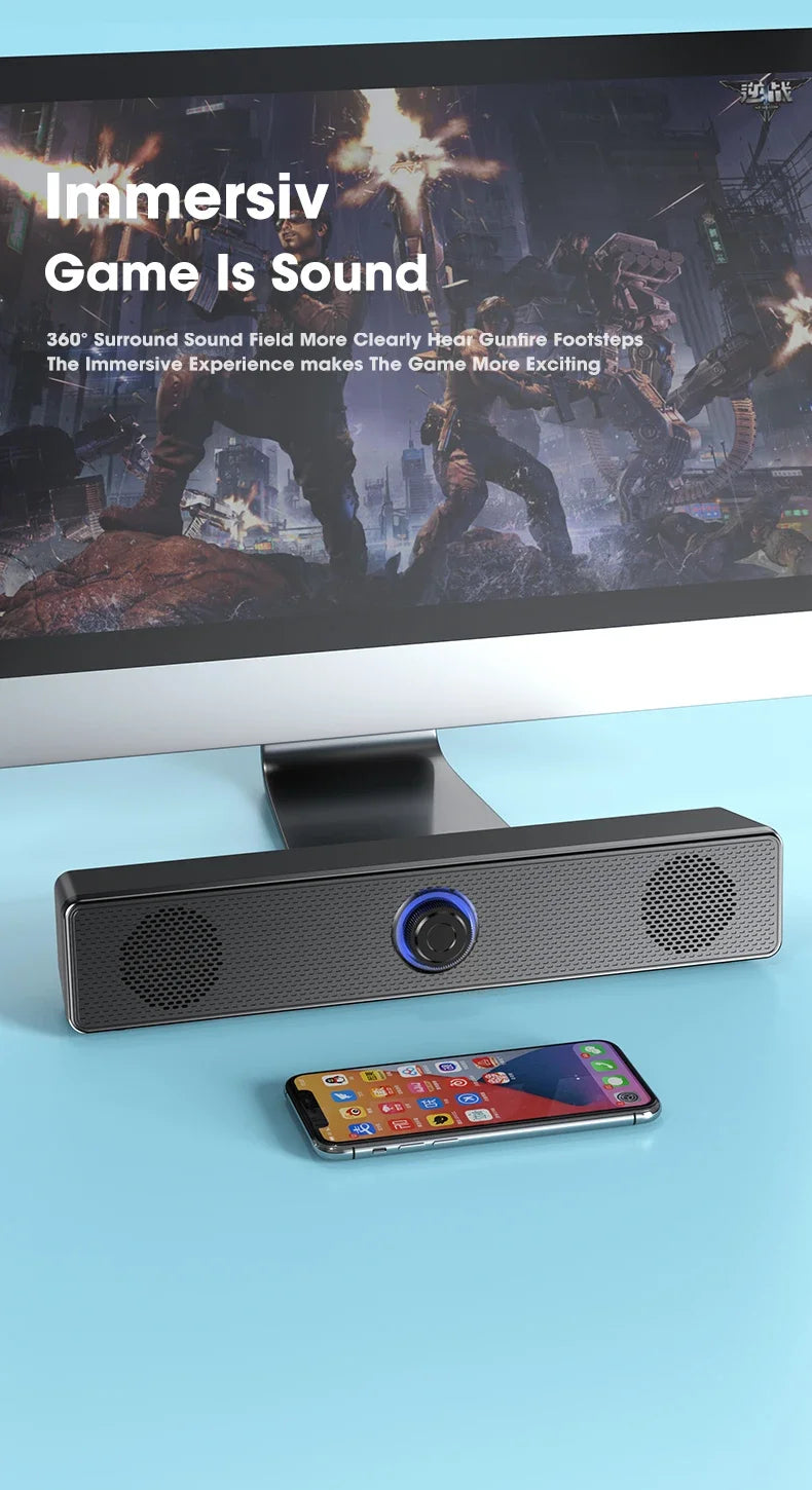 PC Soundbar Wired and  Bluetooth Speaker USB Powered Soundbar for TV Pc Laptop Gaming Home Theater Surround Audio System - TechSmartX
