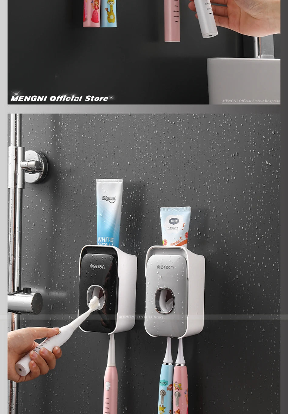 MENGNI Automatic Toothpaste Dispenser Wall-Mounted Bathroom Toothpaste Squeezer Punch-Free Toothbrush Holder Rack Bathroom Acces - TechSmartX