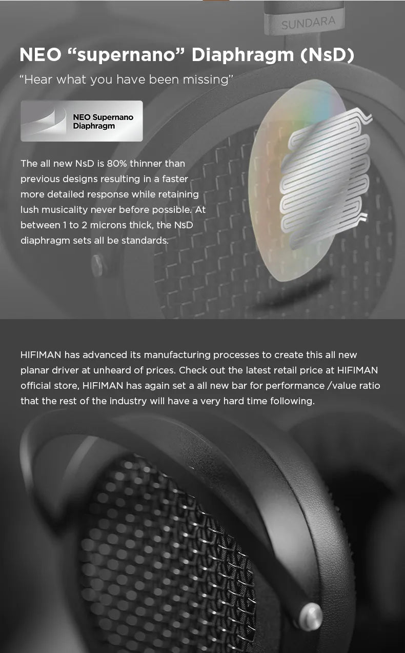 HIFIMAN SUNDARA Over-Ear Full-Size Planar Magnetic Headphones (Black) with High Fidelity Design Metal Casing - TechSmartX