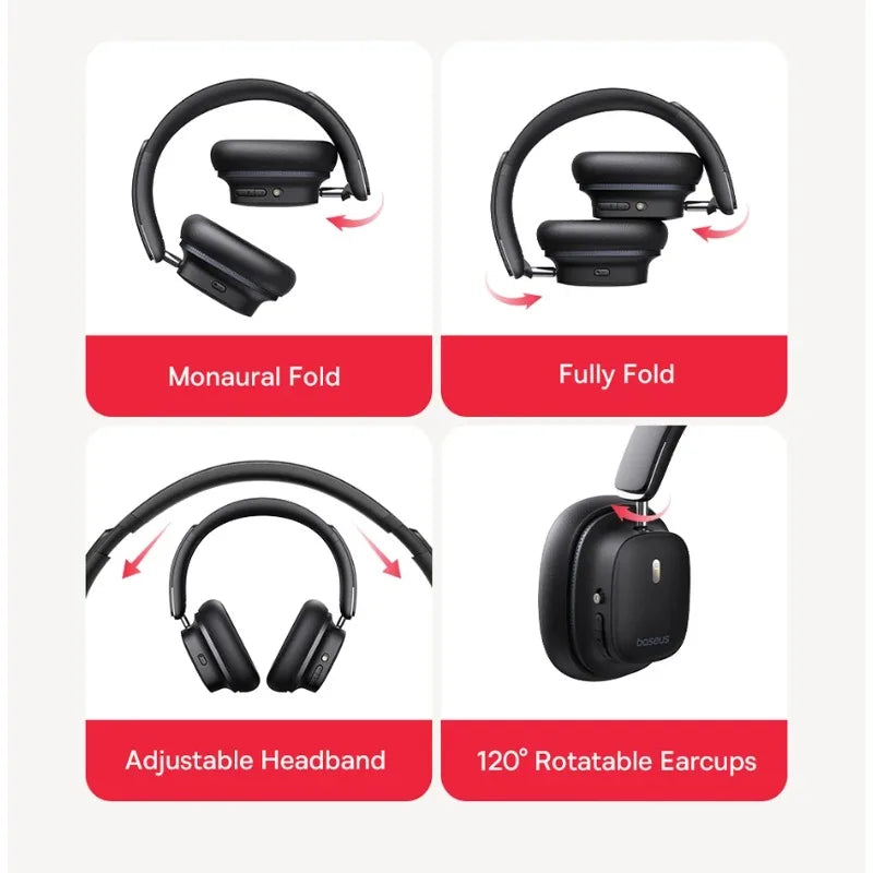 Baseus Bowie 30 Max Wireless Headphones Hi-Res Audio LDAC Bluetooth 5.4 -45dB Active Noise Cancellation Headset - TechSmartX