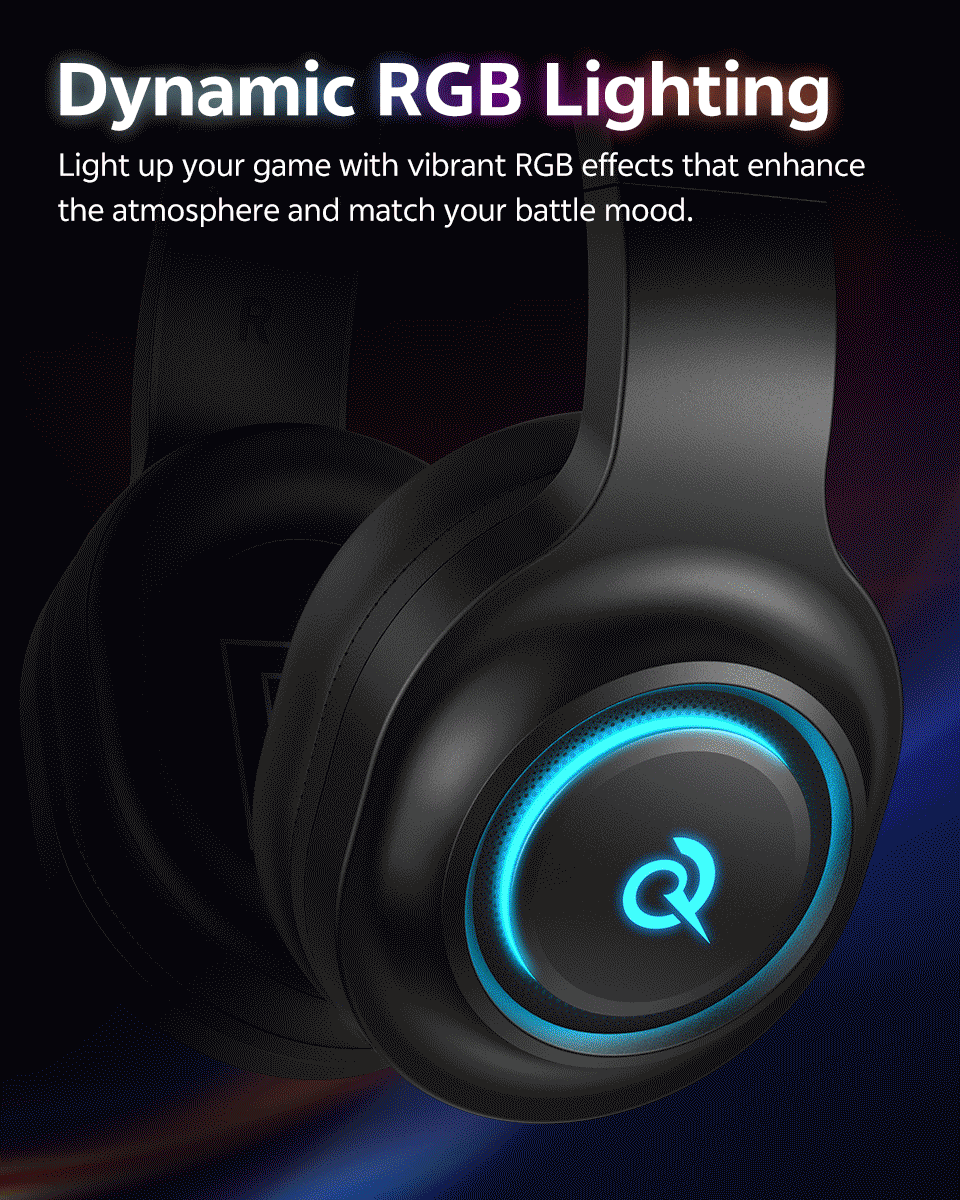 QCY Heroad V200 Gaming Over Ear Headphone Wireless Bluetooth 6.0 with Mic 50mm Driver 7.1 Surround Sound Dynamic EQ RGB Headset - TechSmartX