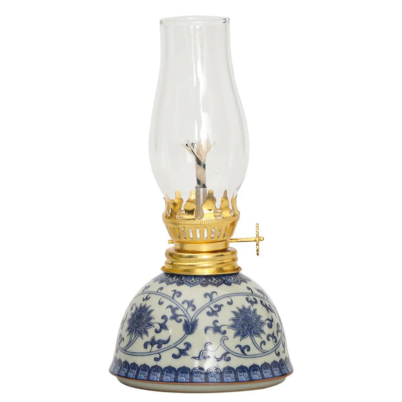 Blue And White Porcelain Oil Lamp Tibetan Butter Lamp Cam Tea Room Aosphere Lamp Retro Decorative Long Burning Lamp - TechSmartX