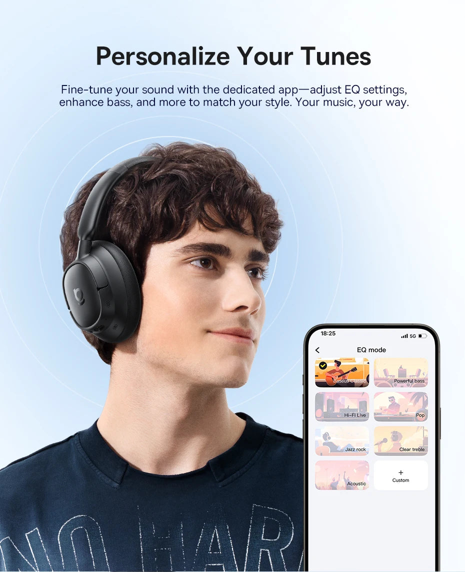 Baseus Bowie H1s Wireless Headphones Bluetooth 5.4 Noise Canceling 46dB Over Ear Headset Hi-Res Spatial Audio Earphone 120H Time - TechSmartX