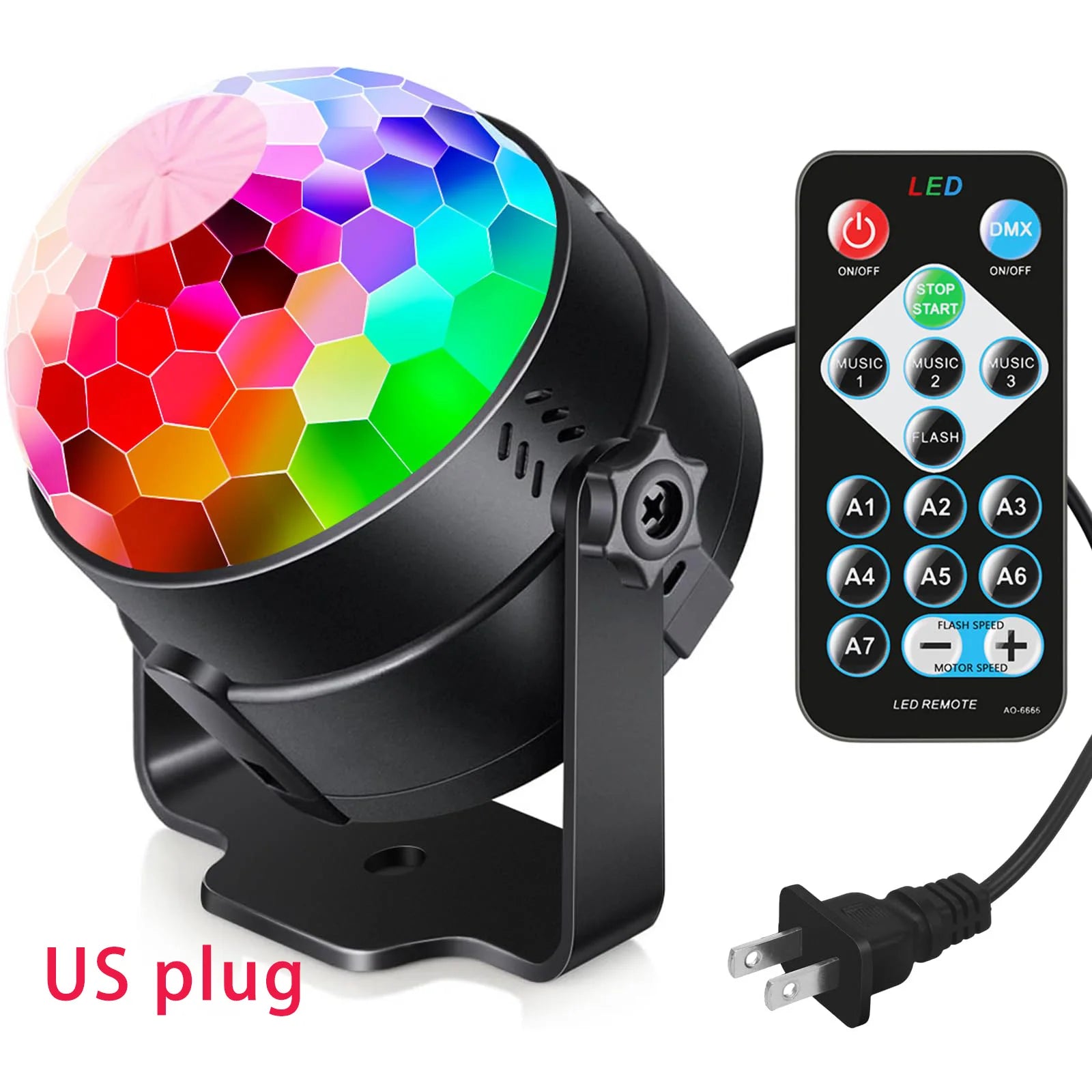 RGB Sound Activated LED Disco Ball Light Rotating DJ Stage Lamp with Remote Control for Home Car Party Club Christmas Decoration - TechSmartX