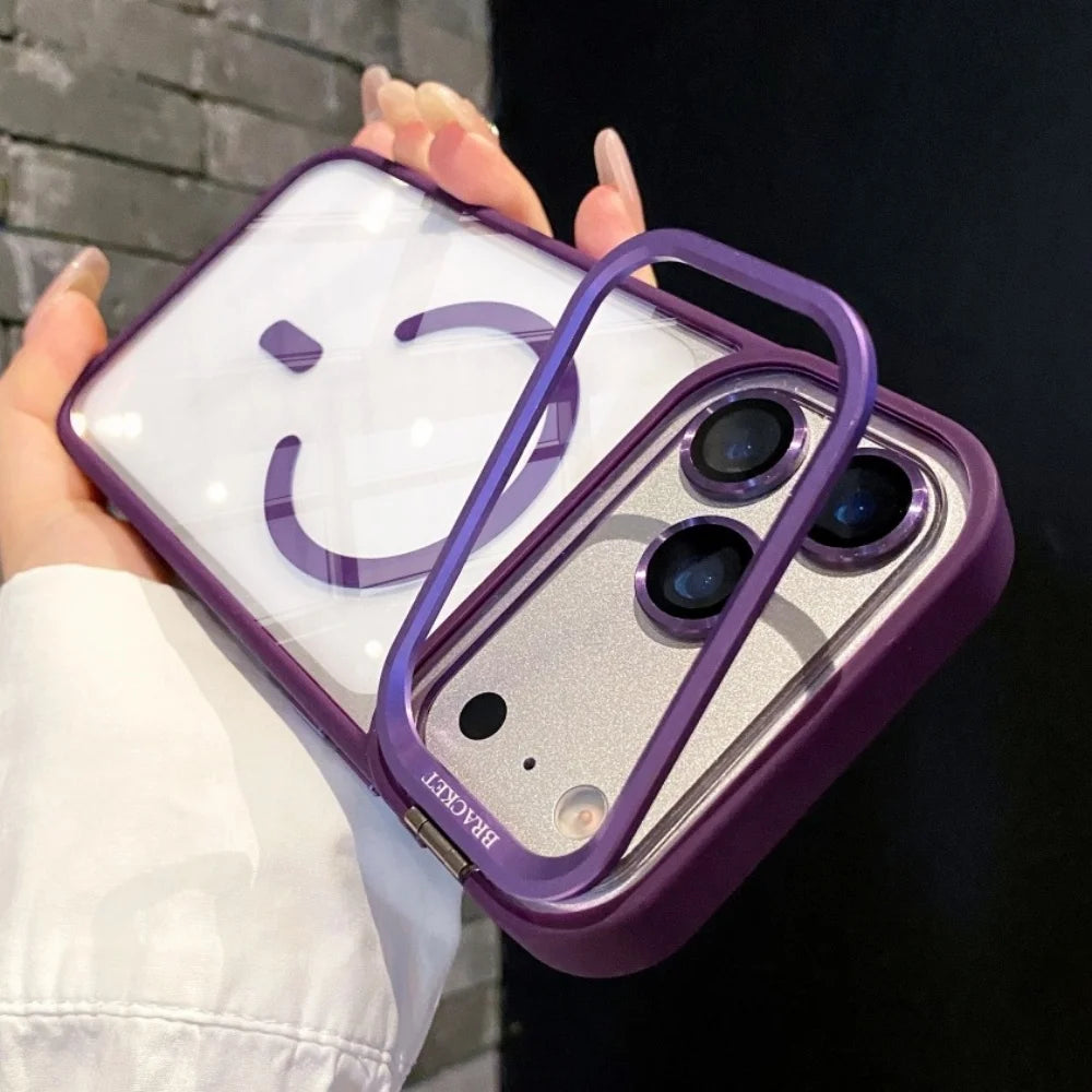 Metal Lens Stand Magnetic For Magsafe Case For iPhone 17 16 15 14 13 12 11Pro Max Plus Air Shockproof Wireless Charge Clear Case