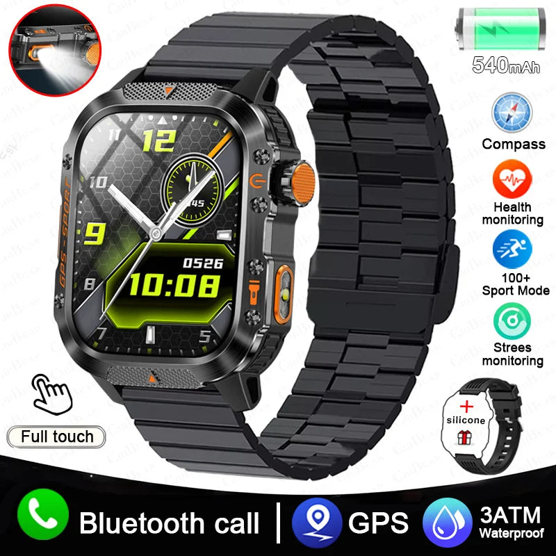 2025 New Military Outdoor Smart Watch Men's GPS Flashlight Bluetooth Call 2.01" AMOLED Screen 3ATM Waterproof Sports Smartwatch - TechSmartX