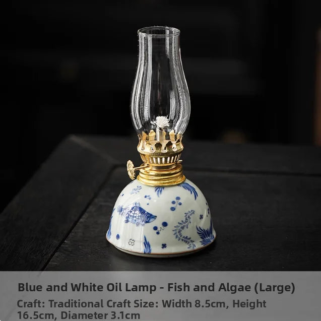 Blue And White Porcelain Oil Lamp Tibetan Butter Lamp Cam Tea Room Aosphere Lamp Retro Decorative Long Burning Lamp - TechSmartX