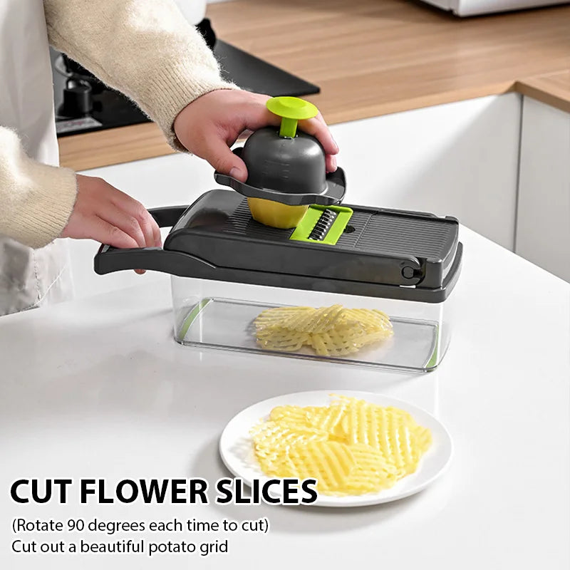 Multifunctional vegetable chopper 14 in one chopper handle food grate chopper kitchen vegetable slicer dicing machine cutting - TechSmartX
