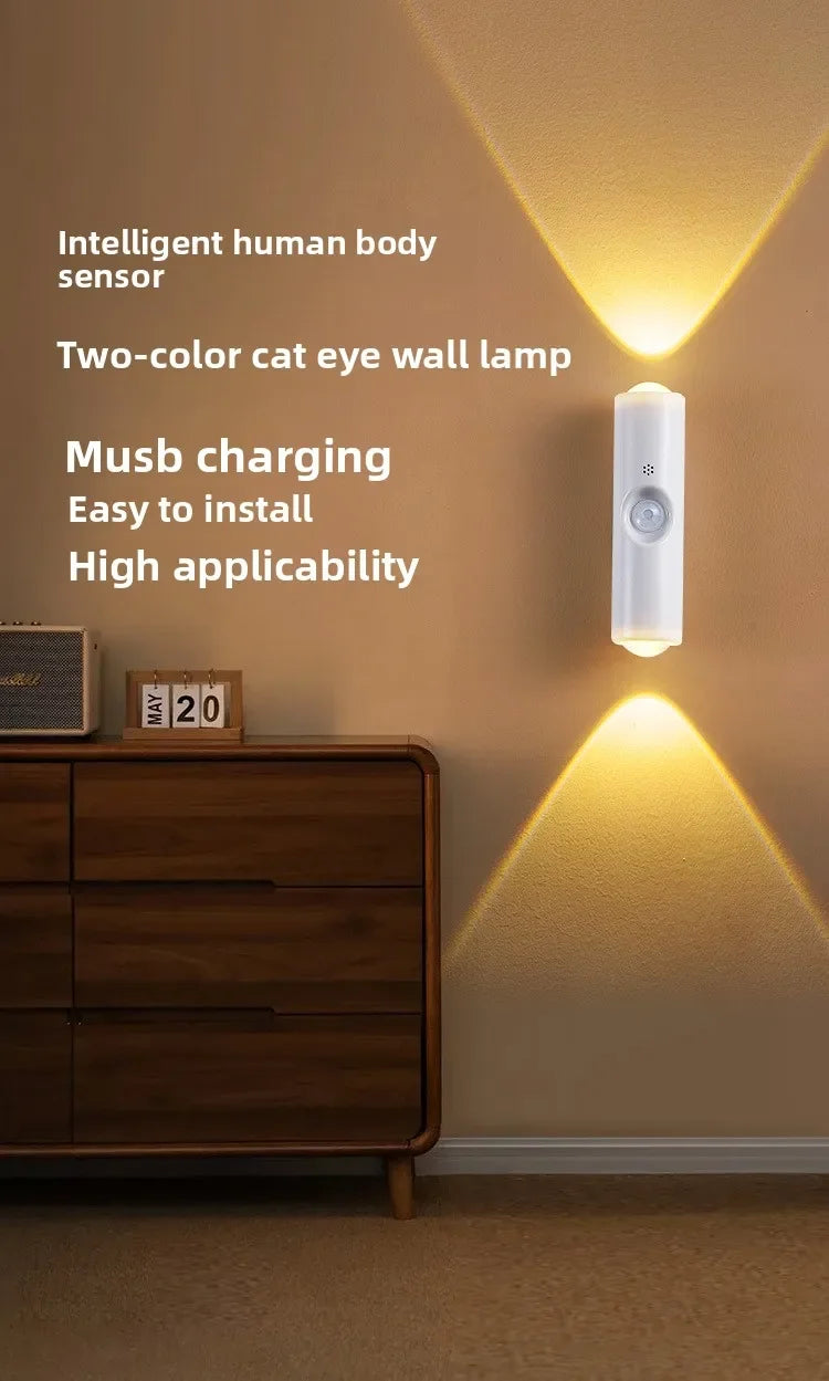 Double-head LED Night Light with Motion Sensor RGB Rechargeable Magnetic Wall Lamp Mood Ambient Light for Cabinet Hallway Stair - TechSmartX