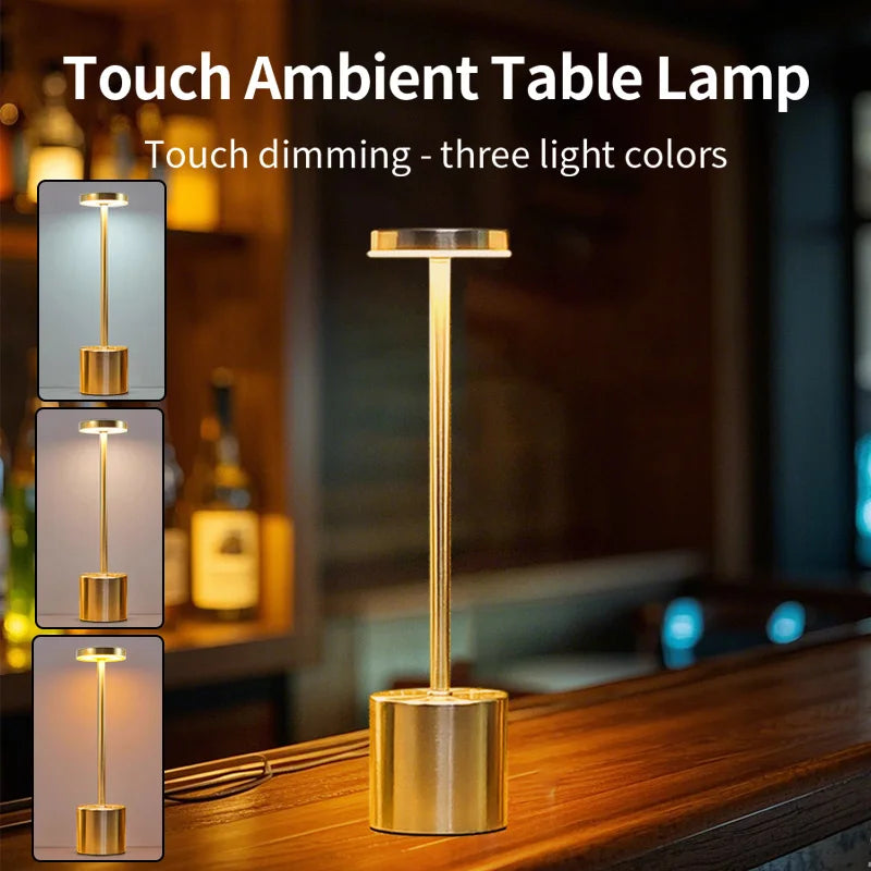 Classic Table Lamp USB Rechargeable Night Light Stepless Dimming Touch Desk Lamp 3 Colors Bedside Lamp Bar Hotel Decoration - TechSmartX