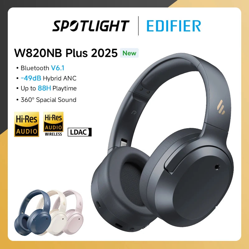 Edifier W820NB Plus(2025 Ver.) ANC Wireless Headphone Bluetooth 6.1 Over-ear Headset -49dB Noise Canelling Earphone Hi-Res Audio - TechSmartX