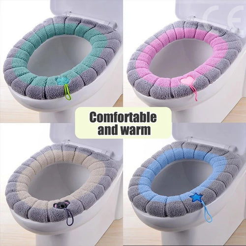 1 Pack Stitched Color Portable Knitted Toilet Mat Thickened Washable Antifreeze Toilet Cover Thickened Knitted O Type Universal - TechSmartX