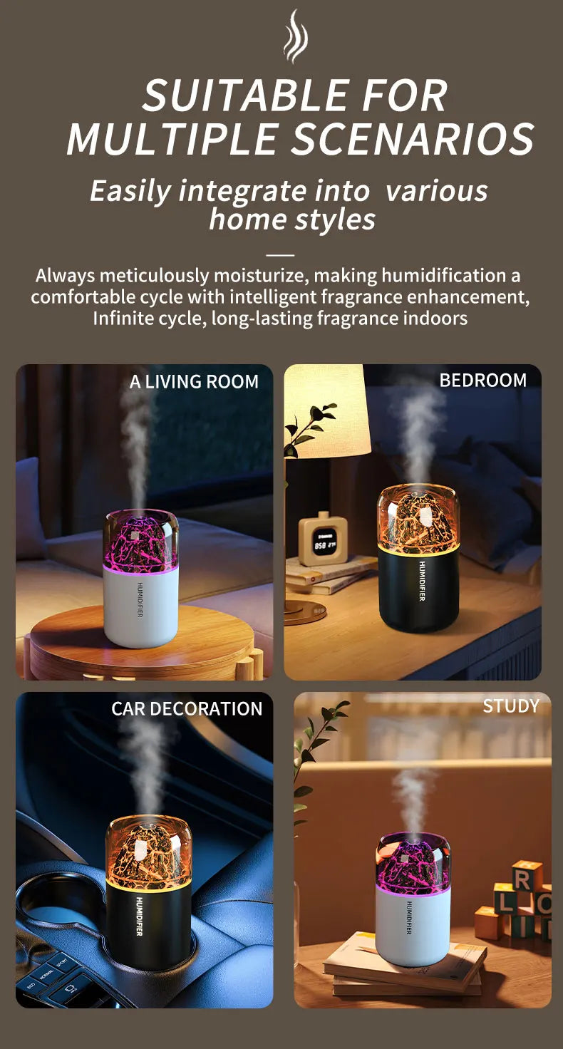 The simulated volcanic color lamp humidifier USB aromatherapy diffuser is suitable for use in cars, homes, bedrooms, as a gift, - TechSmartX