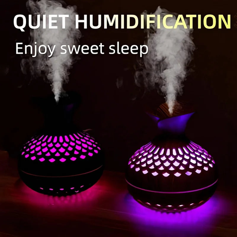 New unique elegant creative wood grain flower humidifier USB mini silent home office desktop colorful wisp empty aroma diffuser - TechSmartX