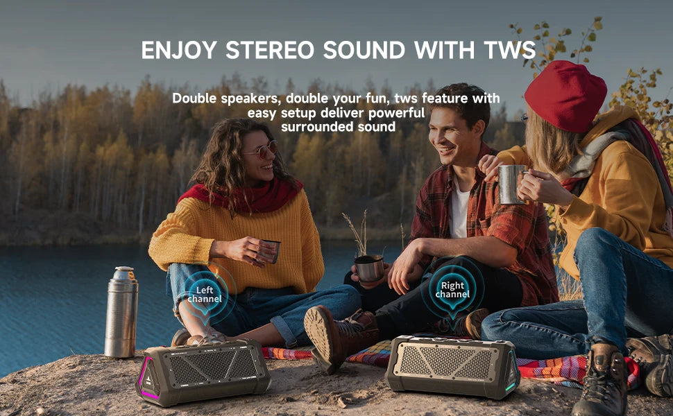 MLOVE P3 Outdoor Bluetooth Speaker, 40W Output Power Bluetooth 5.3 Speaker ,Stereo Sound IPX7 Waterproof,Micro SD Card,RGB Light - TechSmartX