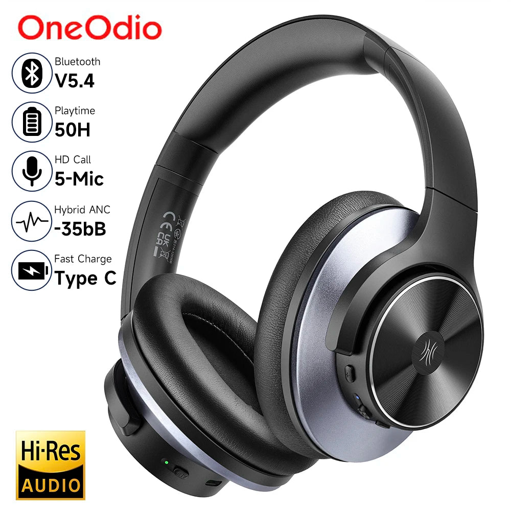 Oneodio A10 Bluetooth 5.4 Headphones Hybrid Active Noise Cancelling With Hi-Res Audio Over Ear Wireless Headset ANC With 5-Mic - TechSmartX