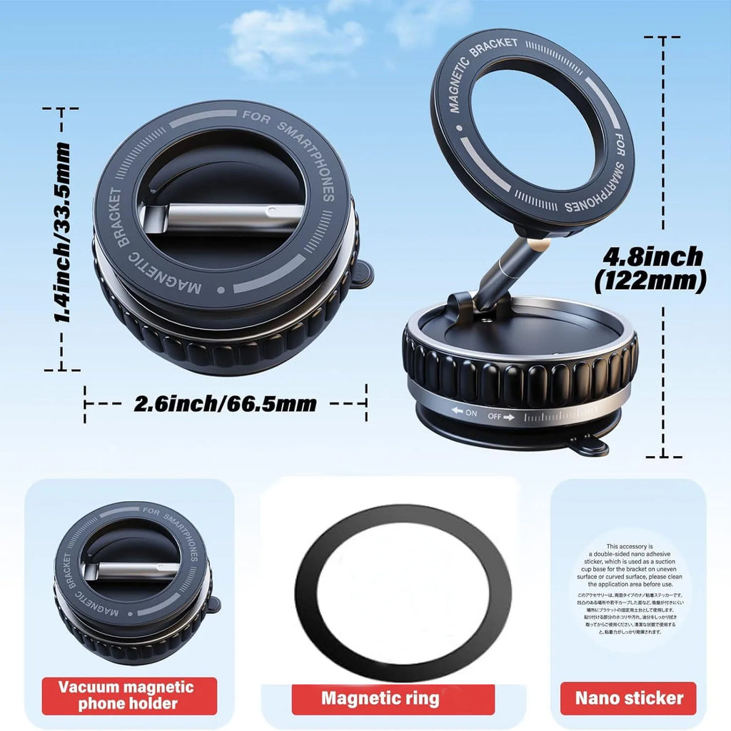 Vacuum magnetic phone holder, Magsafe suction cup phone holder, 360 ° adjustable magnetic phone holder, pocket sized foldable - TechSmartX