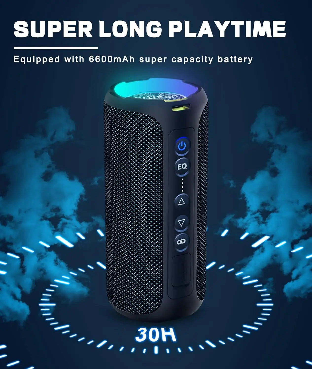 Ortizan X8 Pro Bluetooth Speaker Portable with 40W Stereo Sound,Rich Bass,IPX7 Waterproof, 30H Playtime, Mixed Color Lights,3 EQ - TechSmartX