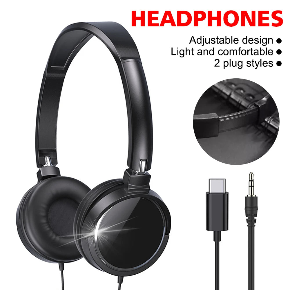 3.5mm/Type-C Wired Headphones Noise Cancelling Business Over Ear Headset Flexible Adjustable Stereo Earphones for PC MP3 Mobile - TechSmartX
