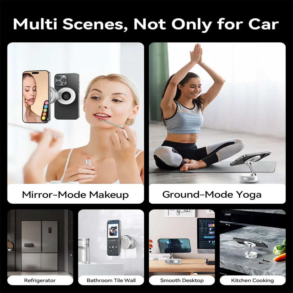 Vacuum magnetic phone holder, Magsafe suction cup phone holder, 360 ° adjustable magnetic phone holder, pocket sized foldable - TechSmartX