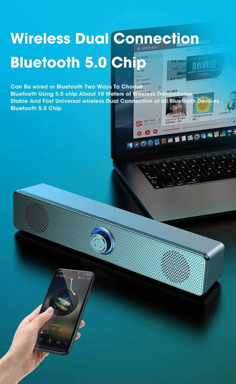 PC Soundbar Wired and  Bluetooth Speaker USB Powered Soundbar for TV Pc Laptop Gaming Home Theater Surround Audio System - TechSmartX