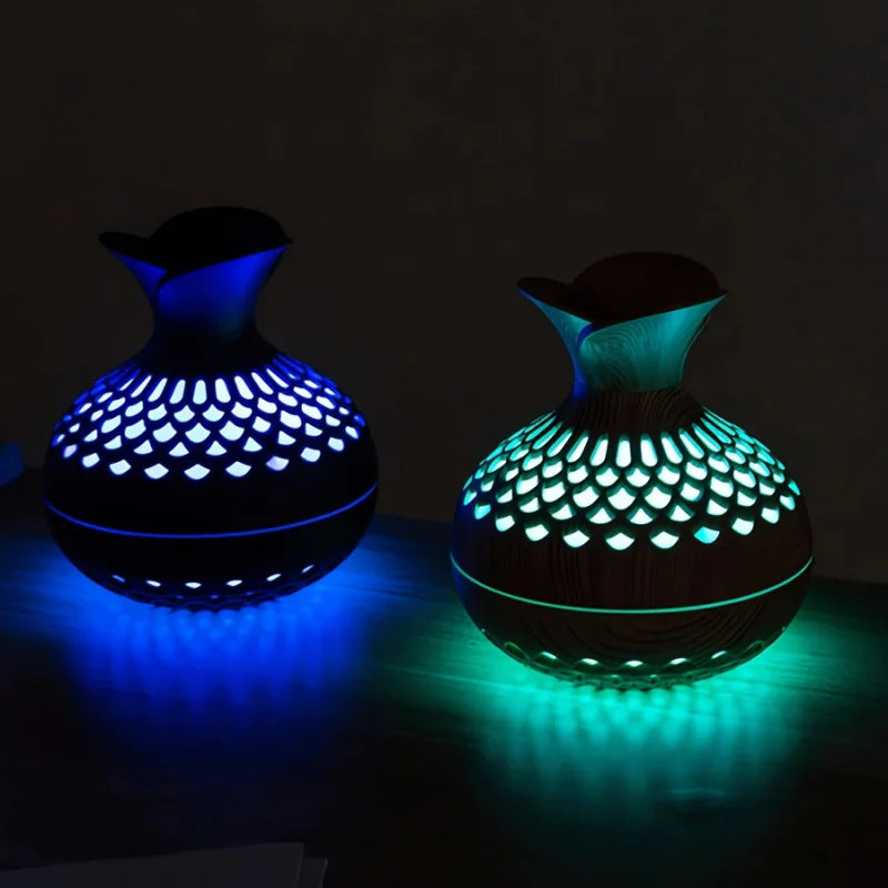 New unique elegant creative wood grain flower humidifier USB mini silent home office desktop colorful wisp empty aroma diffuser - TechSmartX