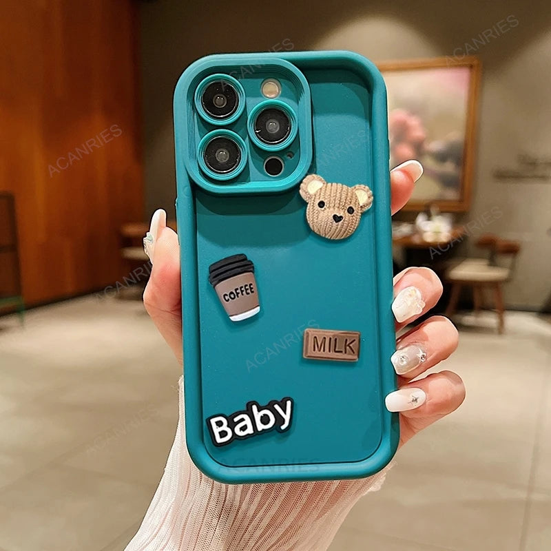 Note13 Cute 3D Bear Liquid Silicone Case On For Xaiomi Redmi Note 13 Pro 4g 5g 13pro Plus 12 Cartoon Soft Cover 13c Poco M6 X6