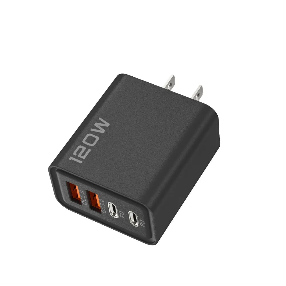 Quick Charge 3.0 Fast Charger Muti Total 120W 4 Port USB Type C PD Mobile Phone Wall Adapter for iPhone 16 Samsung S24 Xiaomi 15