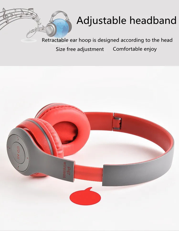 P47 Bluetooth 5.0 Wireless Headphone Foldable HIFI Stereo Bass Earphone Kid Helmet Gift With Mic USB Adaptor For iPhone Game - TechSmartX