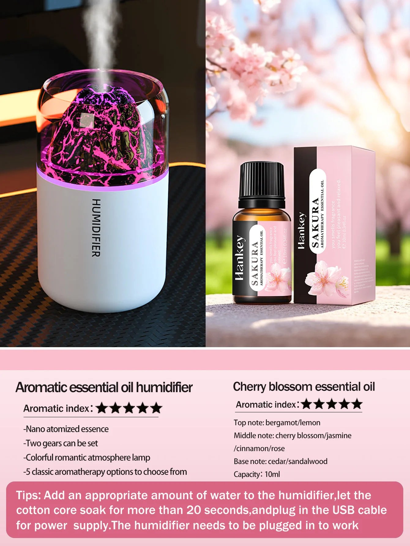 The simulated volcanic color lamp humidifier USB aromatherapy diffuser is suitable for use in cars, homes, bedrooms, as a gift, - TechSmartX