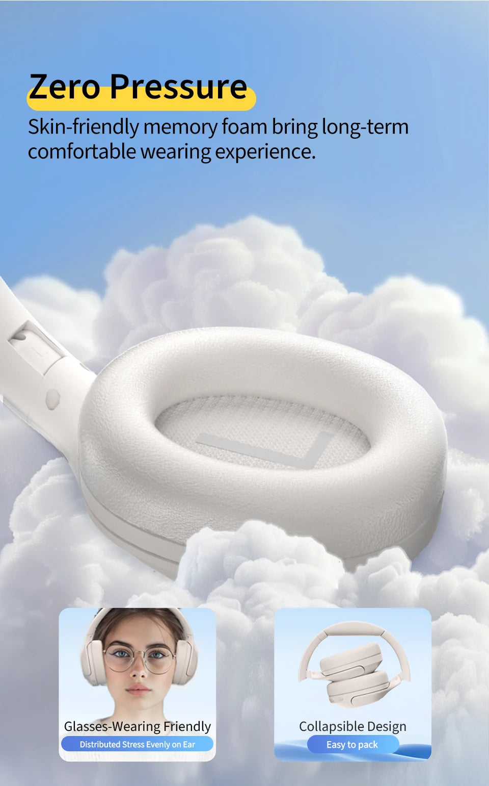 QCY H3 Lite ANC Wireless/Wired Headphones Bluetooth 5.3 Foldable Over Ear Headset HIFI Sound 60H Playtime Earphones Dual Connect - TechSmartX